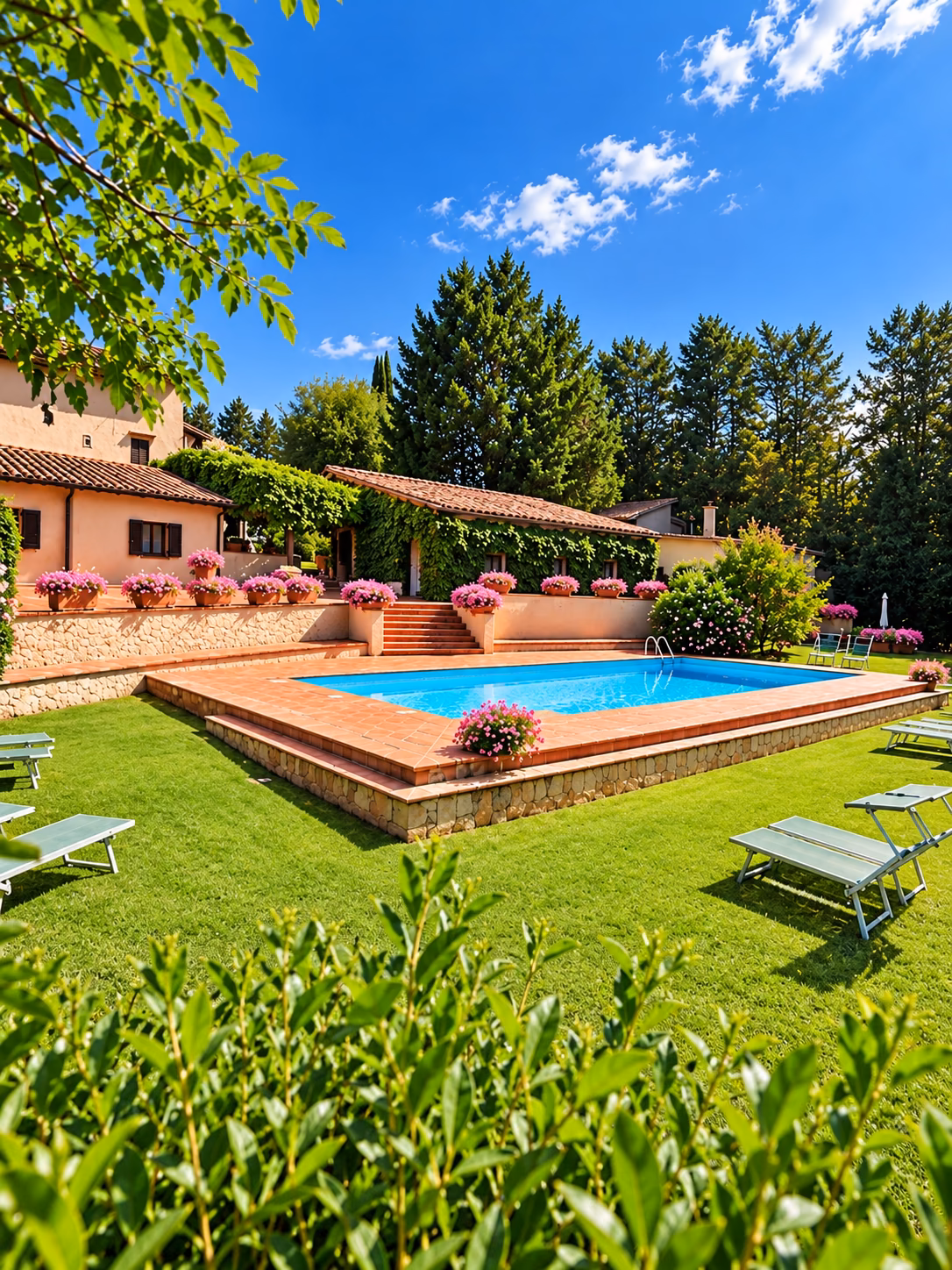 Giardino con piscina e bouganville